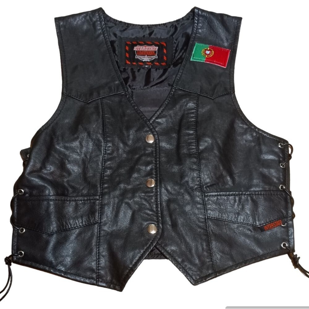 Black Leather Moto Gothic Steam Punk Matrix Vest Sz S